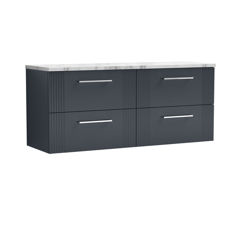 Nuie Deco Counter Top Vanity Unit with Carrara Laminate Worktop - Soft Black 1200mm 4 Drawer