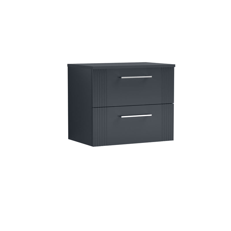 Nuie Deco Counter Top Vanity Unit with Co-ordinating Worktop - Soft Black 600mm 2 Drawer