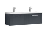Nuie Deco 1200mm Wall Hung Vanity Unit with 2 Tap Hole Basin - Soft Black 2 Drawer Polymarble