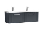 Nuie Deco 1200mm Wall Hung Vanity Unit with 2 Tap Hole Basin - Soft Black 2 Drawer Ceramic