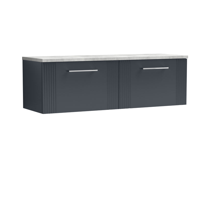 Nuie Deco Counter Top Vanity Unit with Bellato Grey Worktop - Soft Black 1200mm 2 Drawer