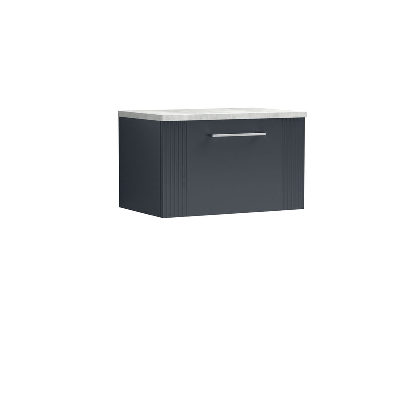 Nuie Deco Counter Top Vanity Unit with Bellato Grey Worktop - Soft Black 600mm 1 Drawer