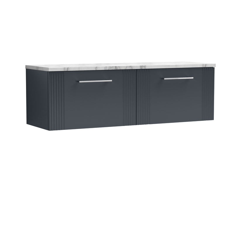 Nuie Deco Counter Top Vanity Unit with Carrara Laminate Worktop - Soft Black 1200mm 2 Drawer