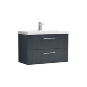 Nuie Deco Wall Hung Vanity Unit with Mid-Edge Basin - Soft Black 800mm 2 drawer