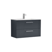 Nuie Deco Wall Hung Vanity Unit with Minimalist Basin - Soft Black 800mm 2 drawer