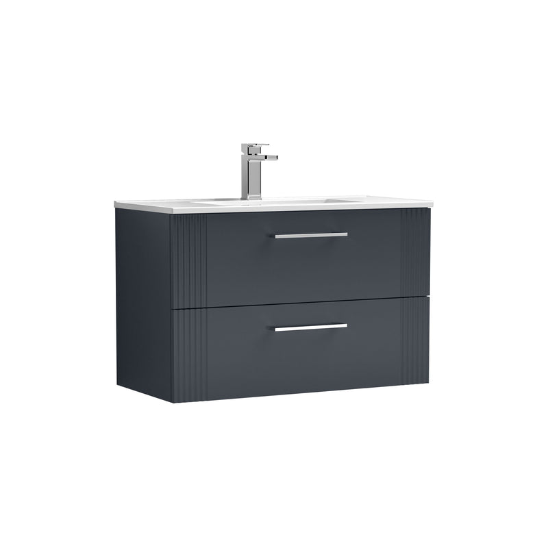 Nuie Deco Wall Hung Vanity Unit with Minimalist Basin - Soft Black 800mm 2 drawer