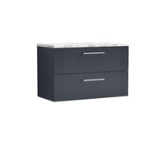 Nuie Deco Counter Top Vanity Unit with Carrara Laminate Worktop - Soft Black 800mm 2 Drawer