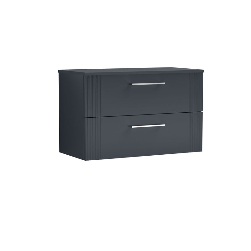 Nuie Deco Counter Top Vanity Unit with Co-ordinating Worktop - Soft Black 800mm 2 Drawer