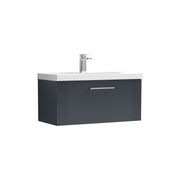 Nuie Deco Wall Hung Vanity Unit with Mid-Edge Basin - Soft Black 800mm 1 drawer