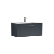 Nuie Deco Wall Hung Vanity Unit with Minimalist Basin - Soft Black 800mm 1 drawer