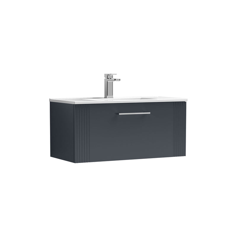 Nuie Deco Wall Hung Vanity Unit with Minimalist Basin - Soft Black 800mm 1 drawer