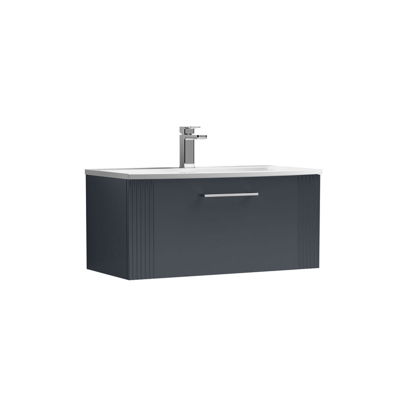 Nuie Deco Wall Hung Vanity Unit with Curved Basin - Soft Black 800mm 1 drawer