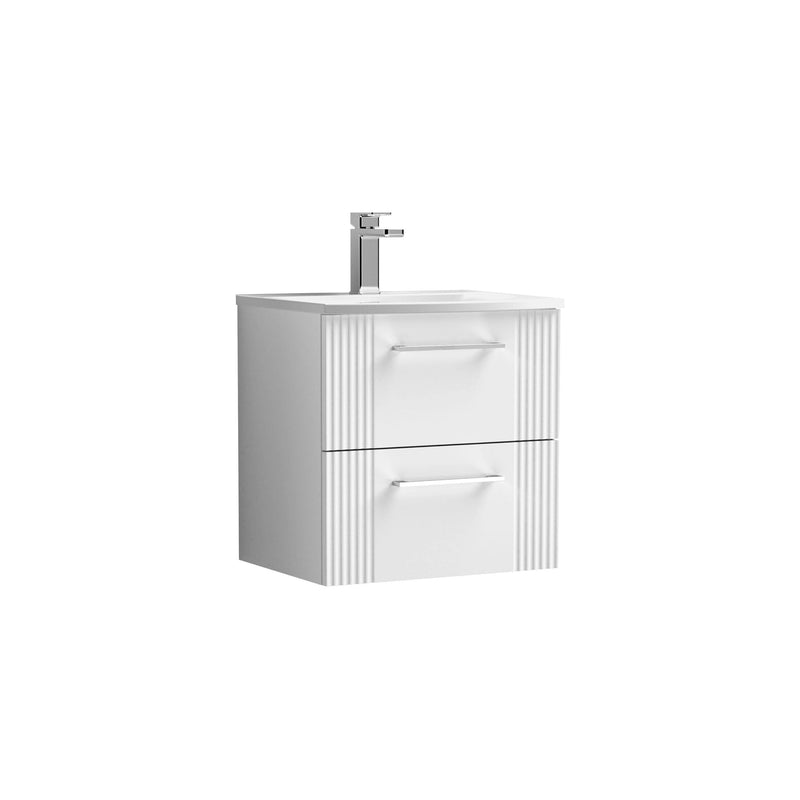 Nuie Deco Wall Hung Vanity Unit with Curved Basin - Satin White 500mm 2 drawer
