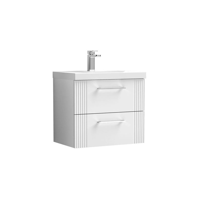 Nuie Deco Wall Hung Vanity Unit with Thin Edge Basin - Satin White 600mm 2 drawer