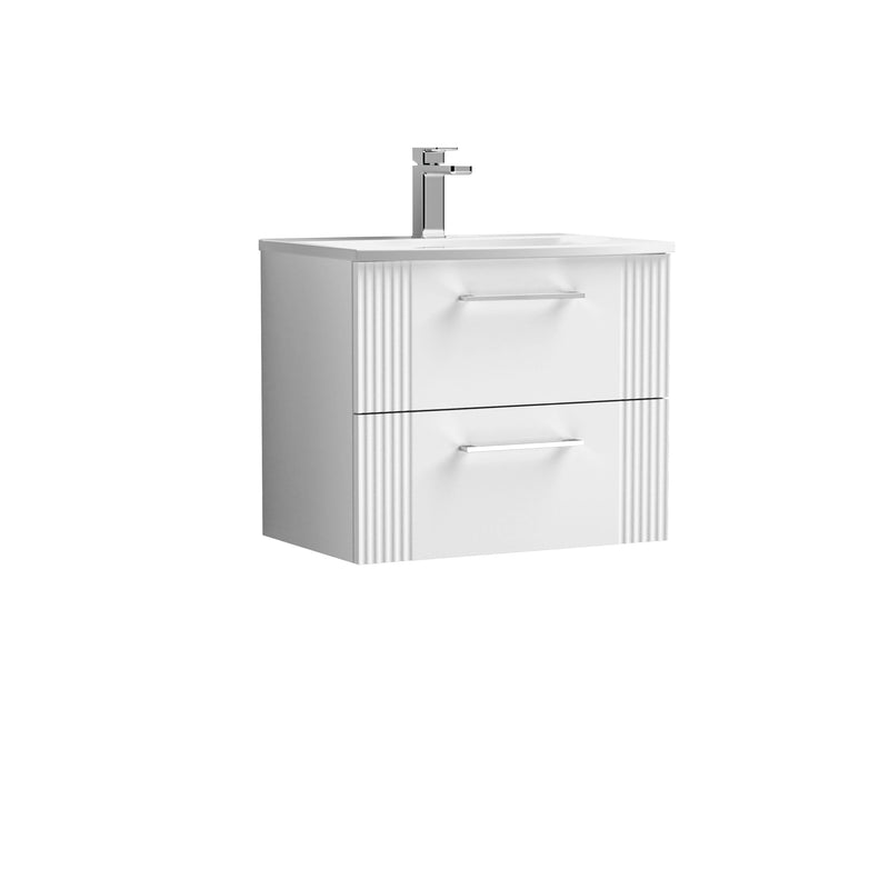 Nuie Deco Wall Hung Vanity Unit with Curved Basin - Satin White 600mm 2 drawer