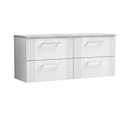 Nuie Deco Counter Top Vanity Unit with Bellato Grey Worktop - Satin White 1200mm 4 Drawer