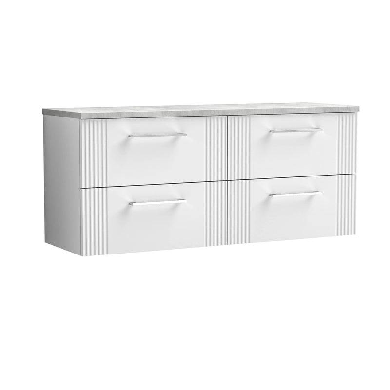 Nuie Deco Counter Top Vanity Unit with Bellato Grey Worktop - Satin White 1200mm 4 Drawer