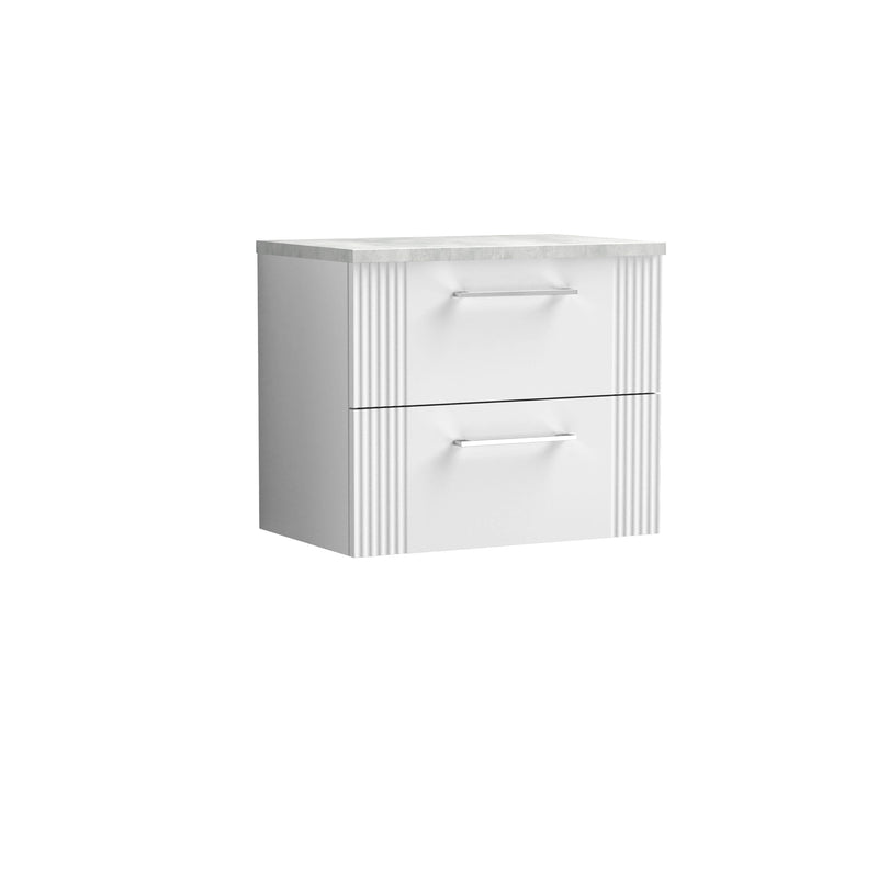 Nuie Deco Counter Top Vanity Unit with Bellato Grey Worktop - Satin White 600mm 2 Drawer