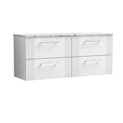 Nuie Deco Counter Top Vanity Unit with Carrara Laminate Worktop - Satin White 1200mm 4 Drawer