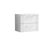 Nuie Deco Counter Top Vanity Unit with Carrara Laminate Worktop - Satin White 600mm 2 Drawer