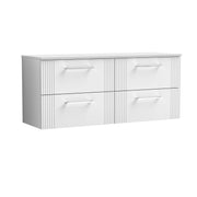 Nuie Deco Counter Top Vanity Unit with Co-ordinating Worktop - Satin White 1200mm 4 Drawer