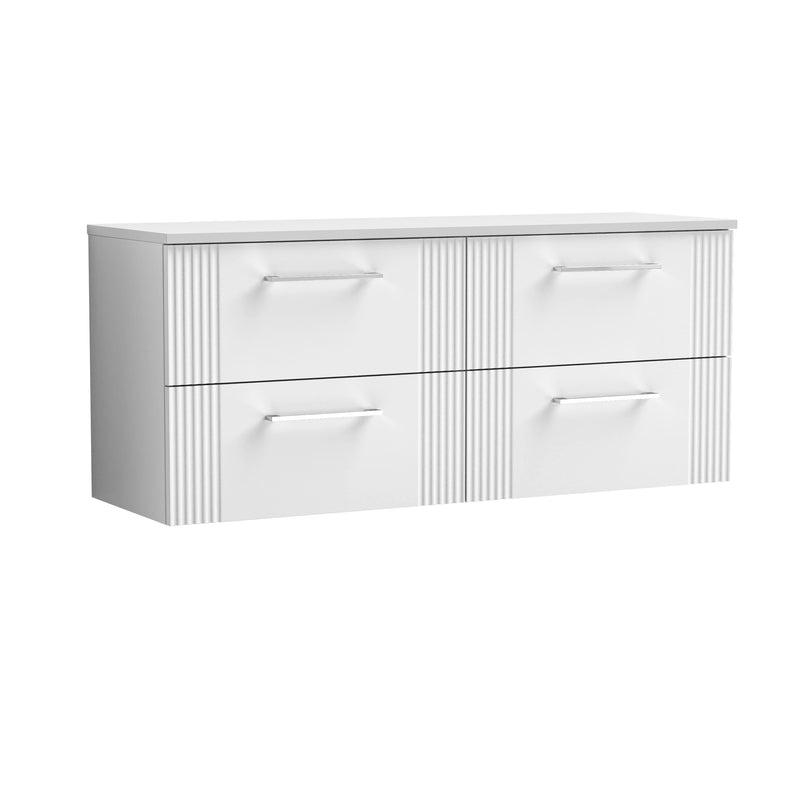Nuie Deco Counter Top Vanity Unit with Co-ordinating Worktop - Satin White 1200mm 4 Drawer
