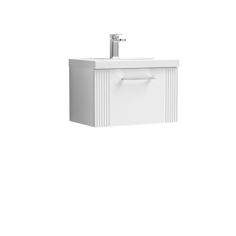 Nuie Deco Wall Hung Vanity Unit with Thin Edge Basin - Satin White 600mm 1 drawer