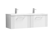 Nuie Deco 1200mm Wall Hung Vanity Unit with 2 Tap Hole Basin - Satin White 2 Drawer Ceramic