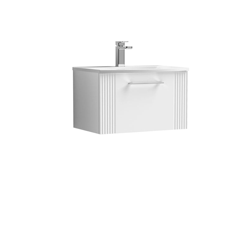 Nuie Deco Wall Hung Vanity Unit with Curved Basin - Satin White 600mm 1 drawer