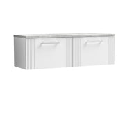 Nuie Deco Counter Top Vanity Unit with Bellato Grey Worktop - Satin White 1200mm 2 Drawer