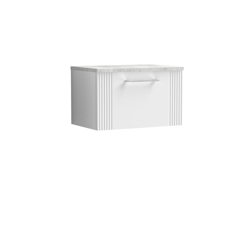 Nuie Deco Counter Top Vanity Unit with Bellato Grey Worktop - Satin White 600mm 1 Drawer