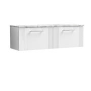 Nuie Deco Counter Top Vanity Unit with Carrara Laminate Worktop - Satin White 1200mm 2 Drawer