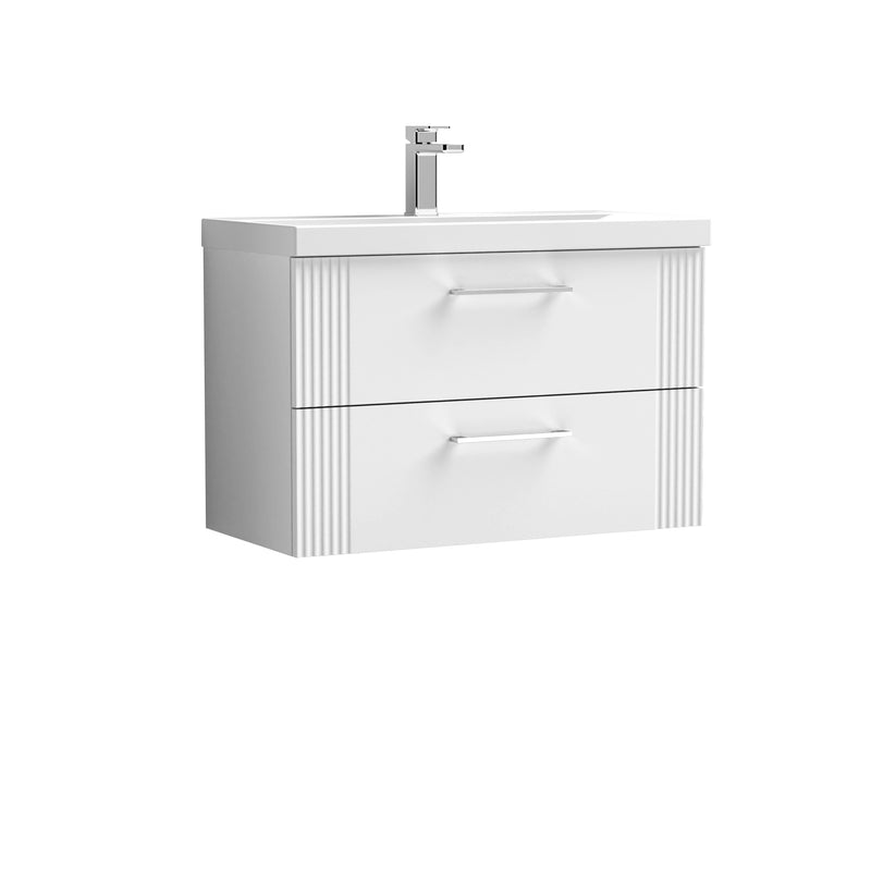 Nuie Deco Wall Hung Vanity Unit with Mid-Edge Basin - Satin White 800mm 2 drawer