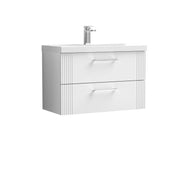 Nuie Deco Wall Hung Vanity Unit with Thin Edge Basin - Satin White 800mm 2 drawer