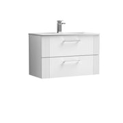 Nuie Deco Wall Hung Vanity Unit with Curved Basin - Satin White 800mm 2 drawer