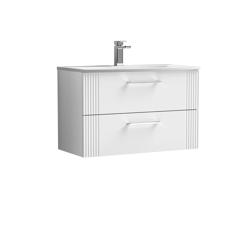 Nuie Deco Wall Hung Vanity Unit with Curved Basin - Satin White 800mm 2 drawer