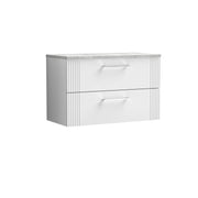 Nuie Deco Counter Top Vanity Unit with Bellato Grey Worktop - Satin White 800mm 2 Drawer