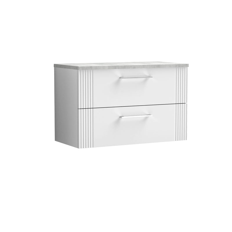 Nuie Deco Counter Top Vanity Unit with Bellato Grey Worktop - Satin White 800mm 2 Drawer