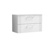 Nuie Deco Counter Top Vanity Unit with Co-ordinating Worktop - Satin White 800mm 2 Drawer