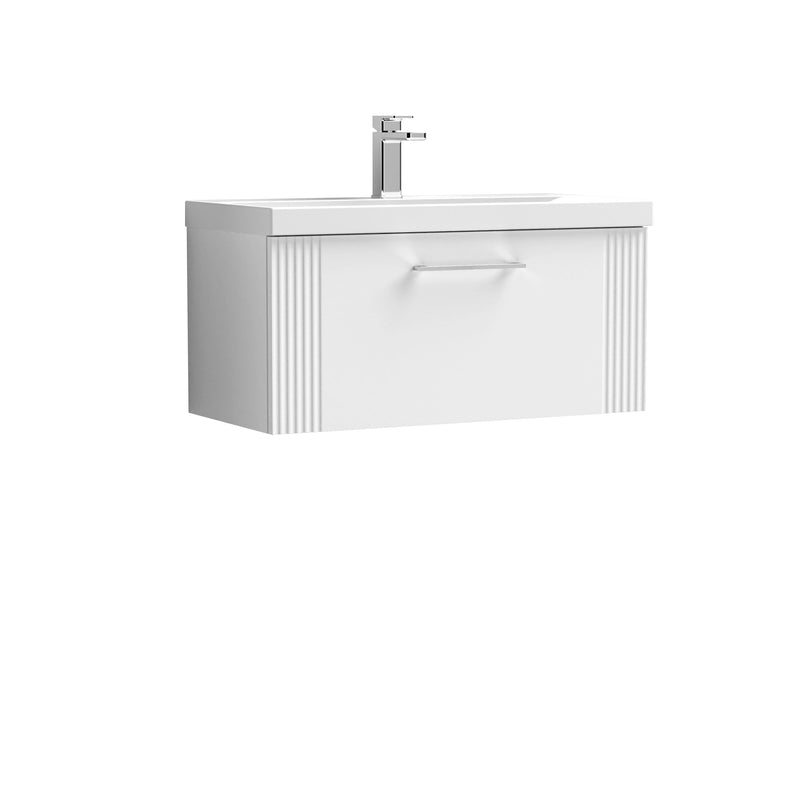 Nuie Deco Wall Hung Vanity Unit with Mid-Edge Basin - Satin White 800mm 1 drawer