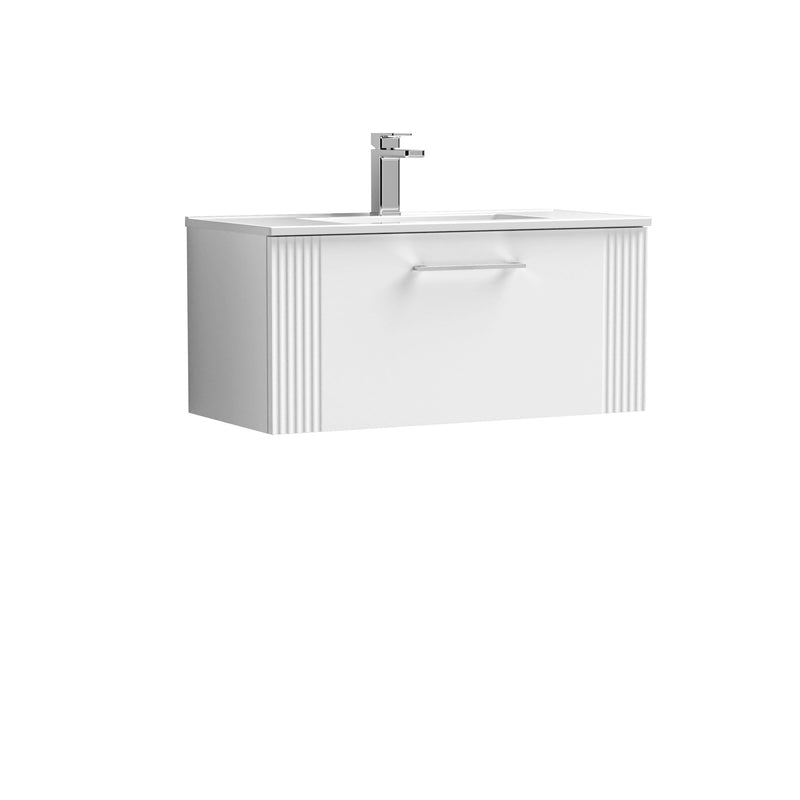 Nuie Deco Wall Hung Vanity Unit with Minimalist Basin - Satin White 800mm 1 drawer