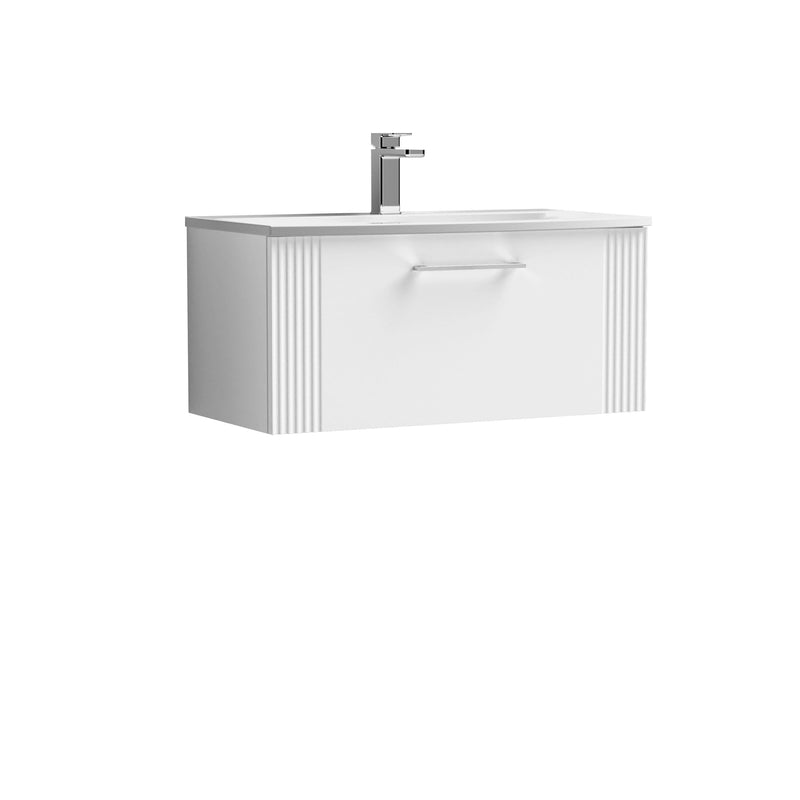 Nuie Deco Wall Hung Vanity Unit with Curved Basin - Satin White 800mm 1 drawer