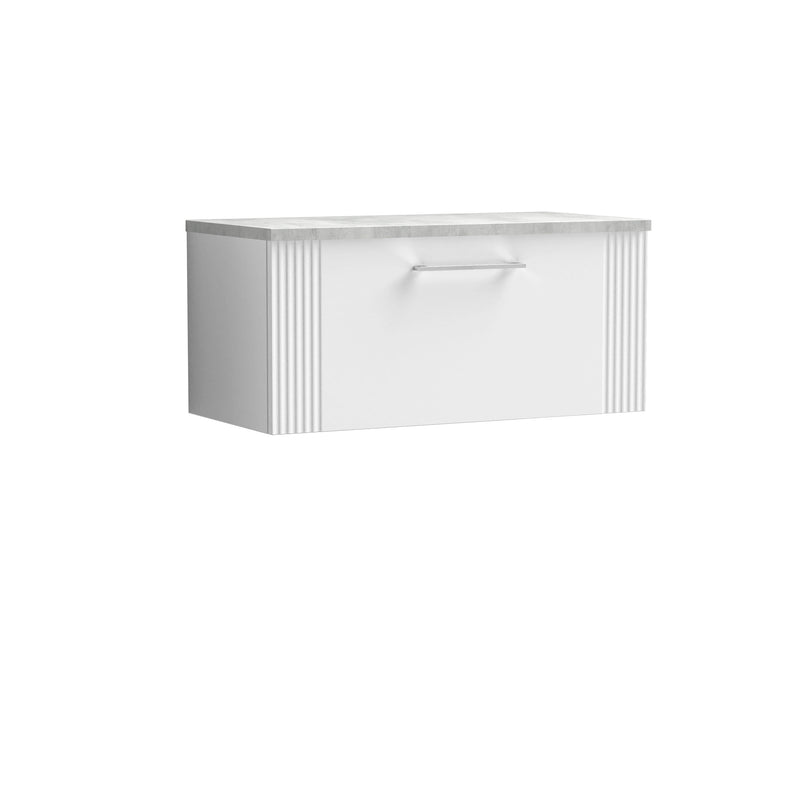 Nuie Deco Counter Top Vanity Unit with Bellato Grey Worktop - Satin White 800mm 1 Drawer