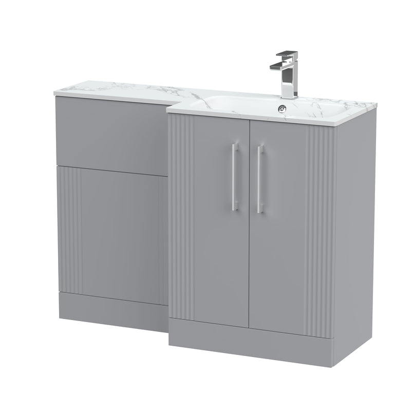 Nuie Deco 1100mm Combination Vanity & WC Unit - Satin Grey Stone Marble Effect Right Hand