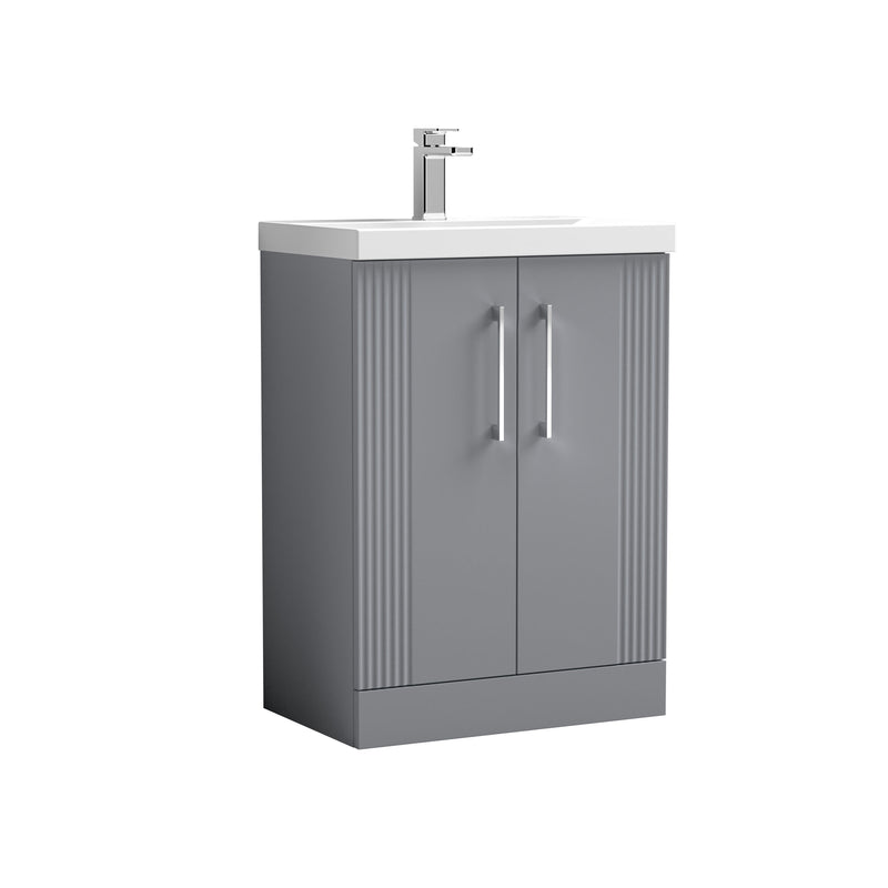 Nuie Deco Floor Standing Vanity Unit with Mid-Edge Basin - Satin Grey 600mm