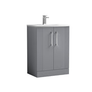 Nuie Deco Floor Standing Vanity Unit with Curved Basin - Satin Grey 600mm