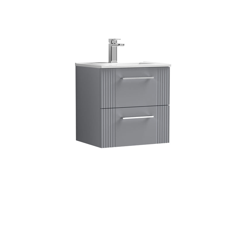 Nuie Deco Wall Hung Vanity Unit with Minimalist Basin - Satin Grey 500mm 2 drawer