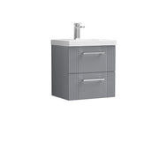Nuie Deco Wall Hung Vanity Unit with Thin Edge Basin - Satin Grey 500mm 2 drawer