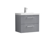 Nuie Deco Wall Hung Vanity Unit with Mid-Edge Basin - Satin Grey 600mm 2 drawer