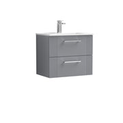 Nuie Deco Wall Hung Vanity Unit with Minimalist Basin - Satin Grey 600mm 2 drawer